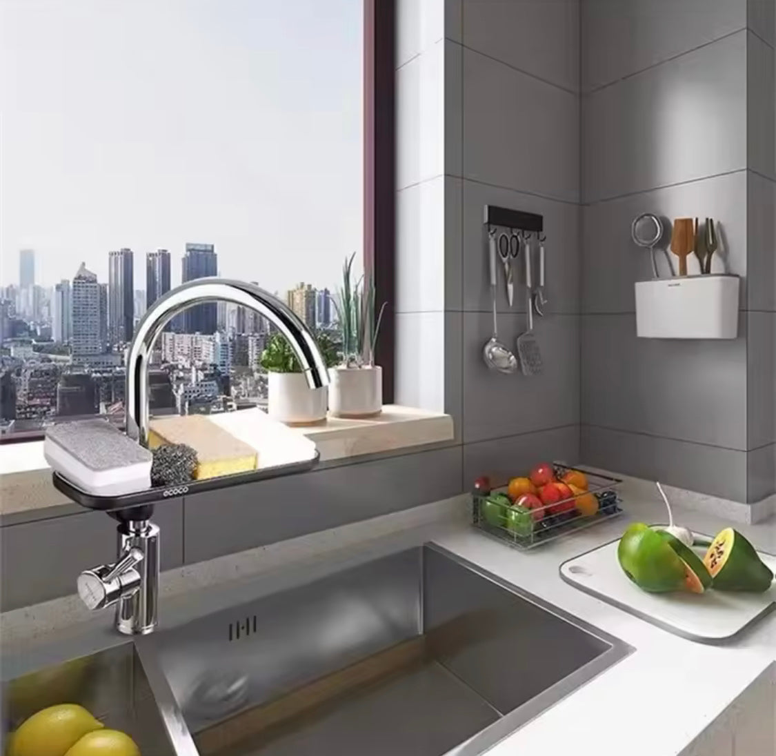 Stainless Steel Faucet Shelf, Kitchen Utensils Sink Storage Rack, Sink Faucet Sponge Holder Stainless Steel Faucet Shelf, Kitchen Utensils Sink Storage Rack, Sink Faucet Sponge Holder